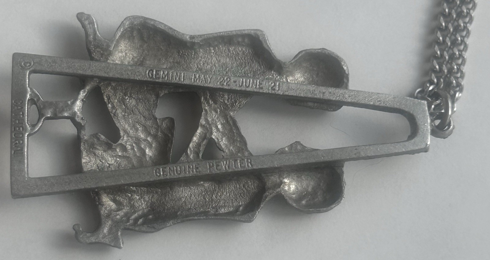 Vintage Gemini Zodiac Pewter Pendant Necklace Twins May June Astroligy Pendant