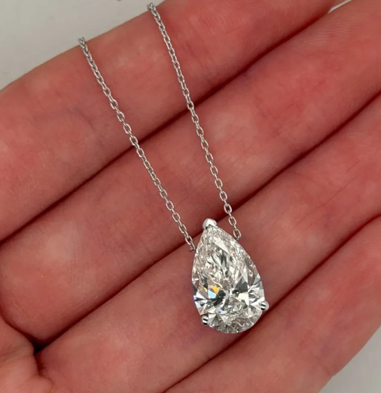 IGI Pear-Cut 5.00Ct EF/VS1 Lab Grown Diamond Necklace& Pendant 14k White Gold