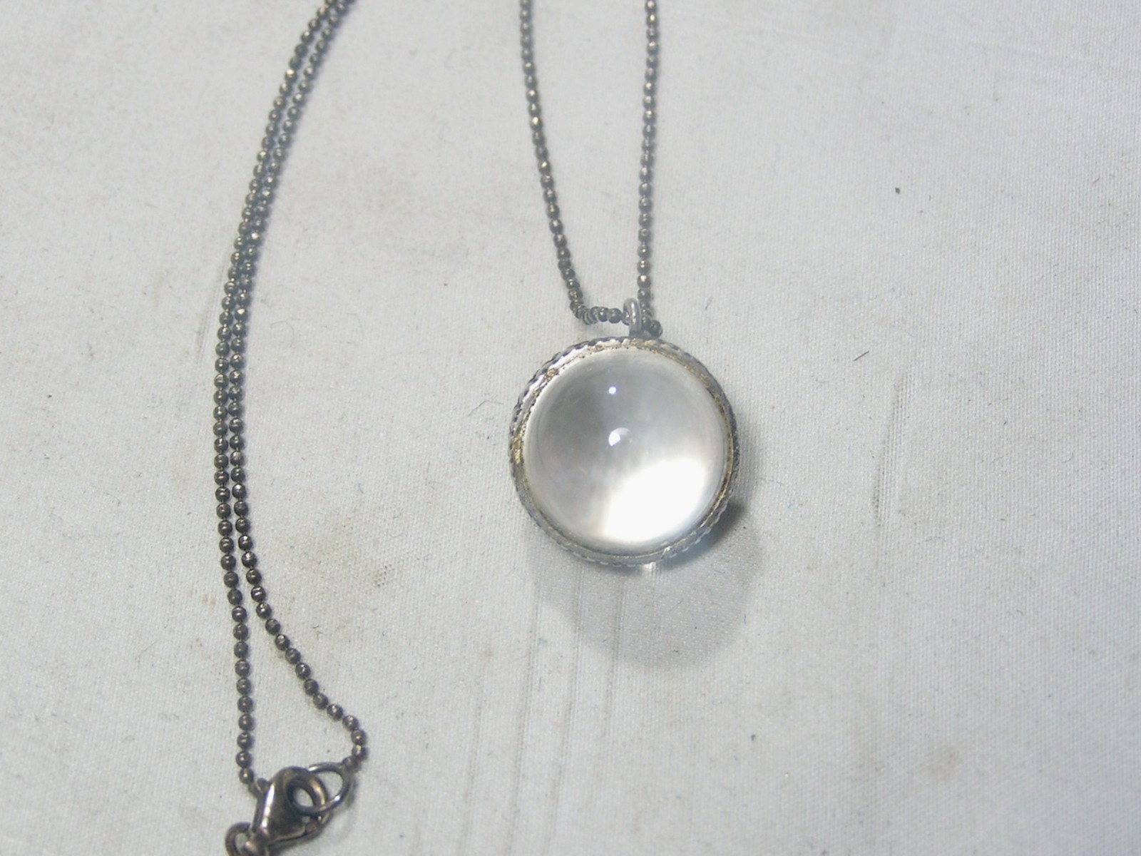 Vintage Sterling Silver, Rock Crystal Quartz Pool Of Light Ball Pendant Necklace