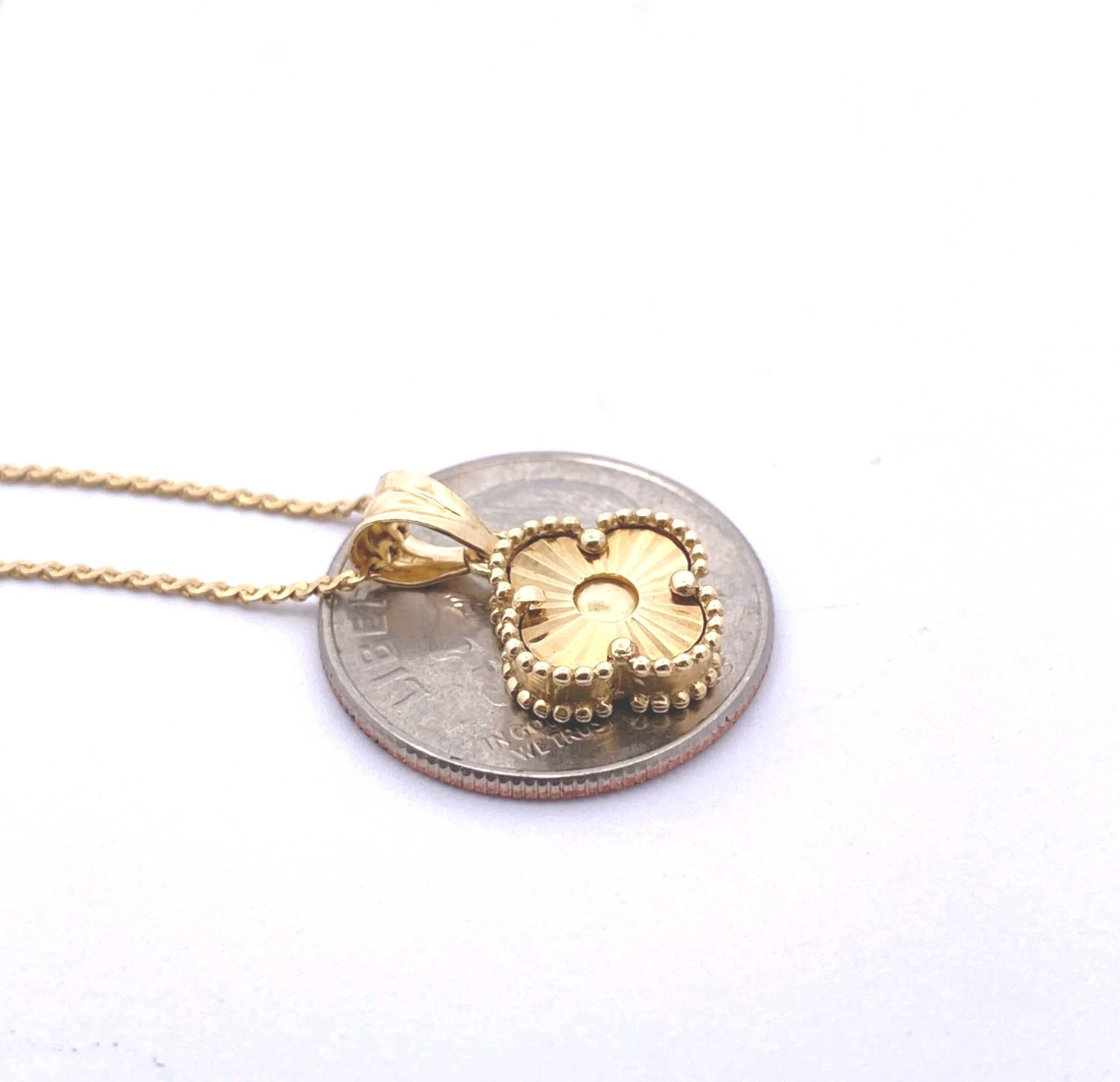 Ladies 18k Yellow Gold Milgrain Floral Clover Serpentine Chain Necklace 16″