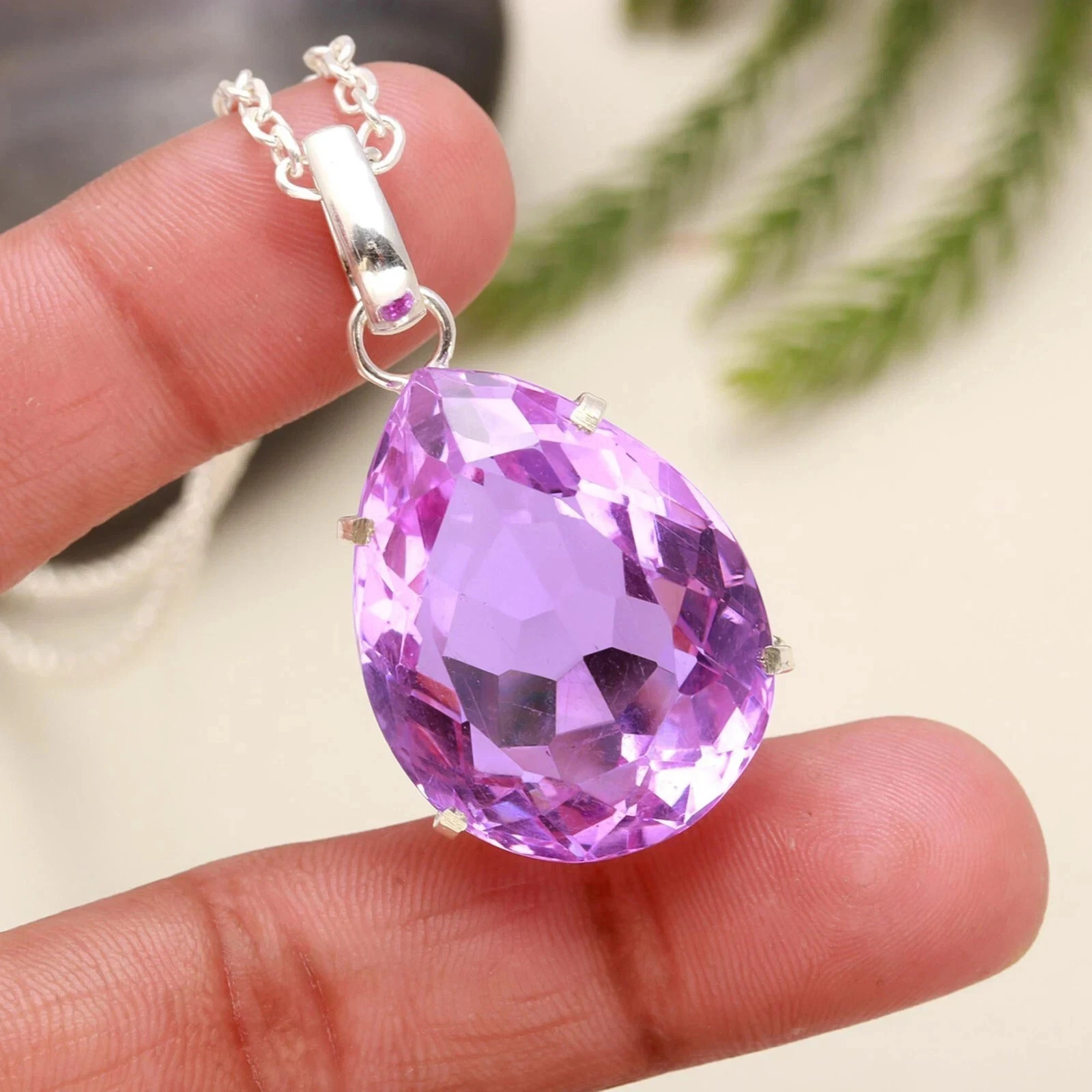 50 Ct+ Natural Purple Amethyst 925 Sterling Silver Pendant AG Pear Gemstone