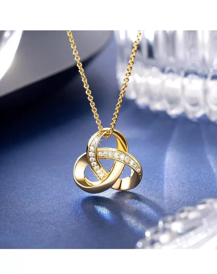 1.00Ct Real Moissanite Trendy Love Knot Infinity Pendant 14K Yellow Gold Plated