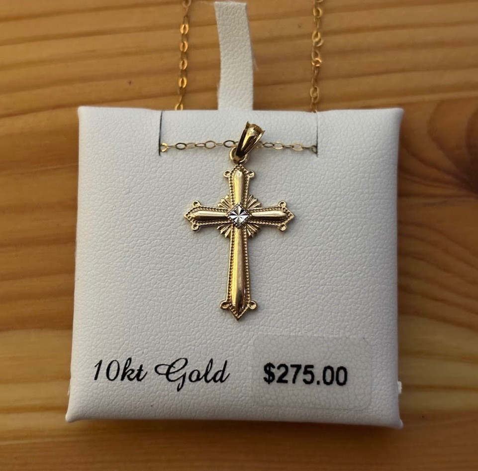 10k Solid Gold Cross (0.73g) Necklace 14k Gold Filled 17.5″ Chain USA Made