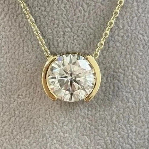2Ct Round Lab Created Diamond Women’s Solitaire Pendant 14K Yellow Gold Plated