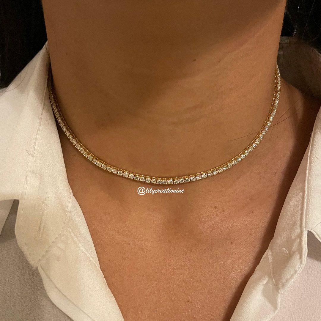7 Ct Round Natural Diamond Choker Tennis Necklace 17 Inch 14K Gold