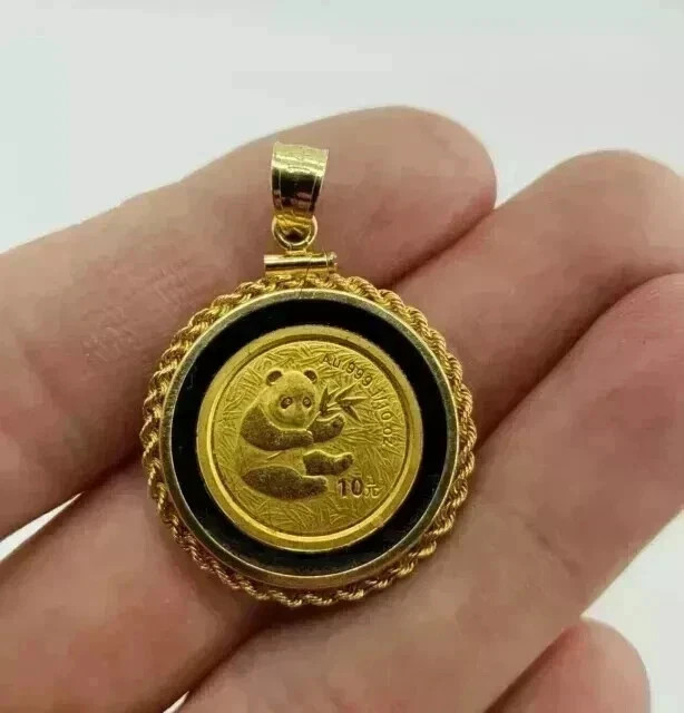 14K Yellow Gold Plated Beautiful Coin Pendant China Panda Yuan