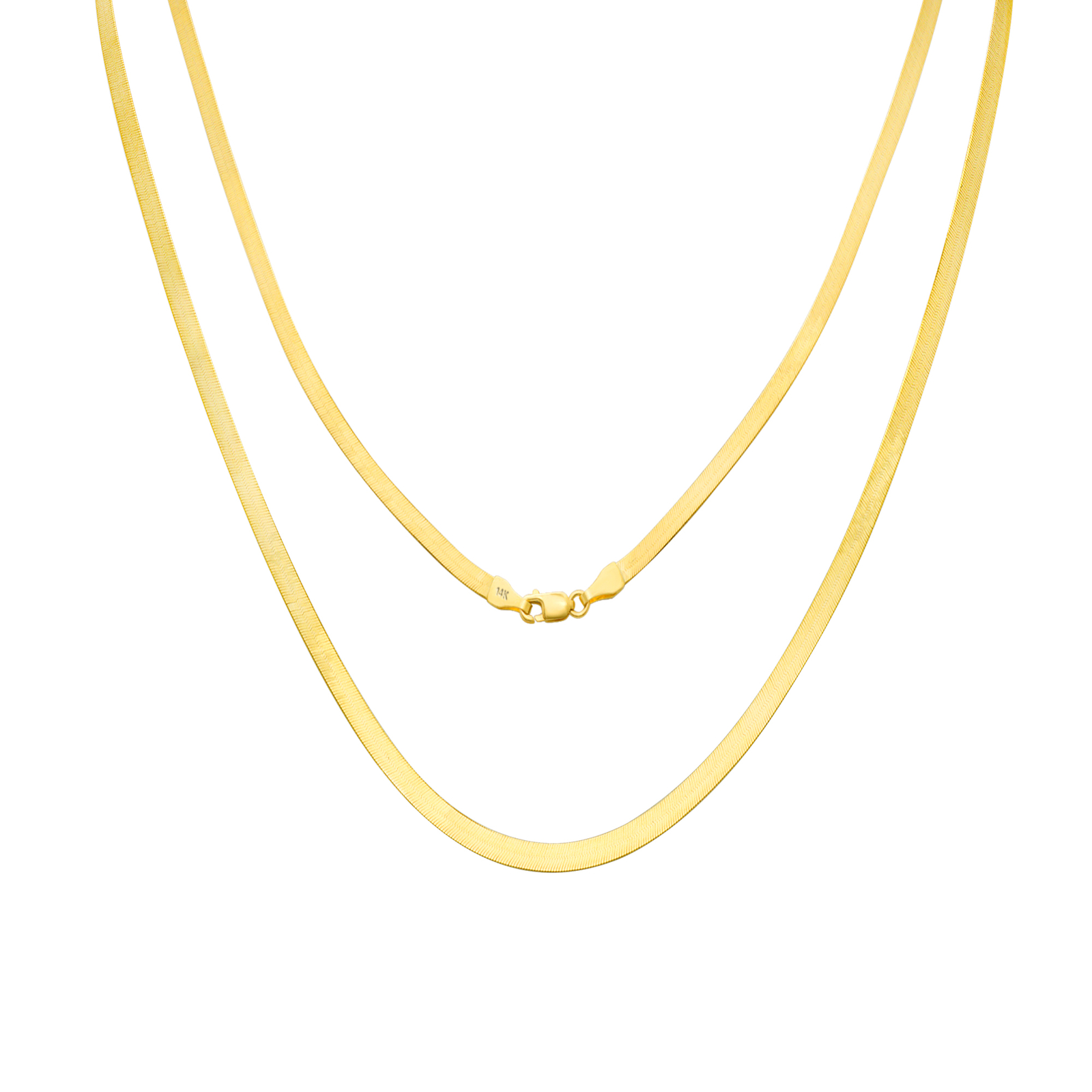 14K Yellow Gold Solid 3mm Herringbone Silky Flat Womens Chain Necklace 14″- 24″