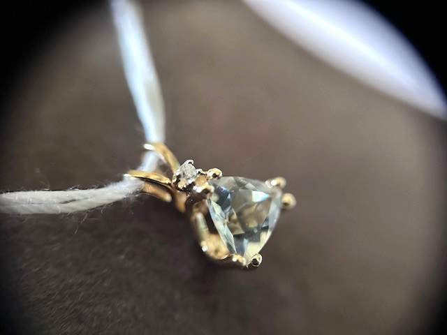 Estate 14K Yellow Gold Trillion Light Blue Topaz Pendant