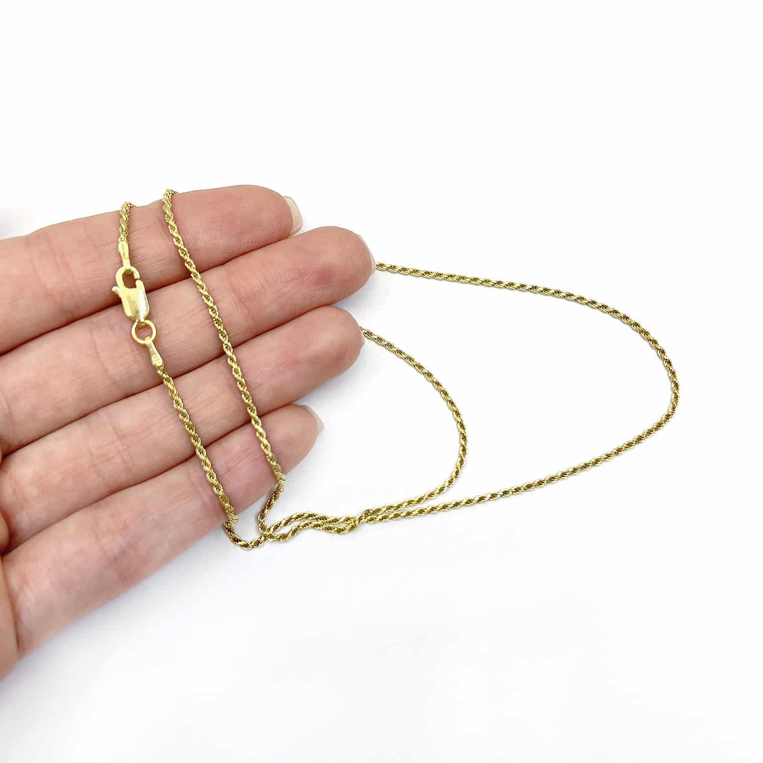 Solid 18K Yellow Gold Over Silver 1.3mm Rope Chain Necklace 16″-24″
