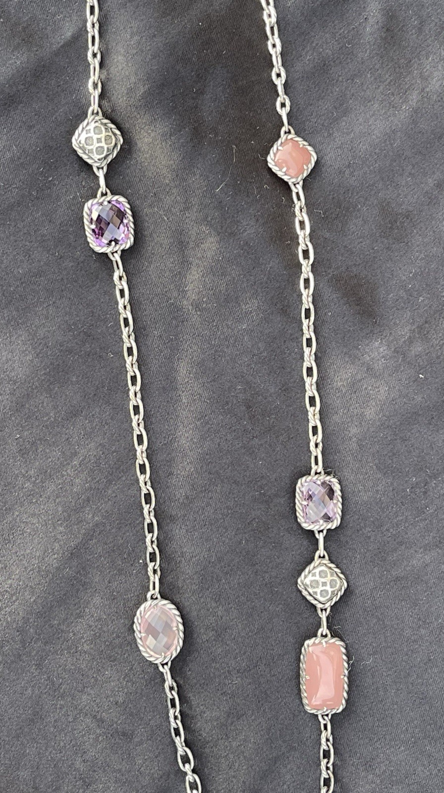 RARE David Yurman Chatelaine Guava Mixed Gems 36″ Necklace. 925 Silver