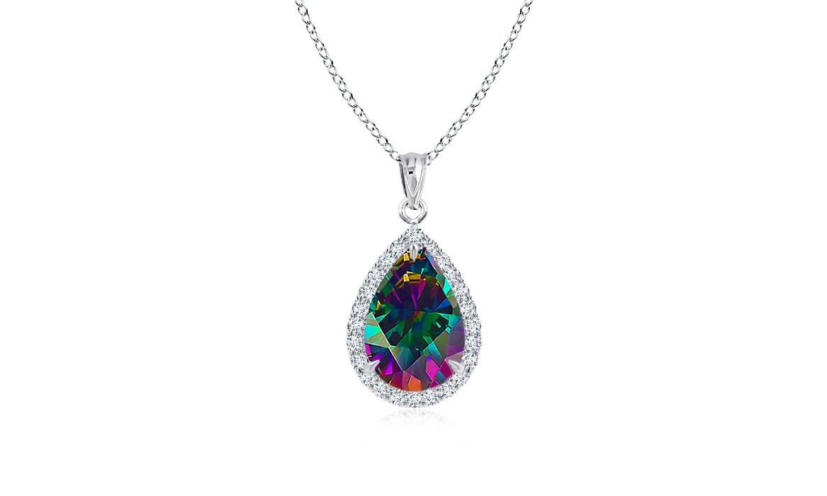 Women’s 925 Sterling Silver 4.00 CTTW Mystic Topaz Pear Cut Pendant Necklace 18″