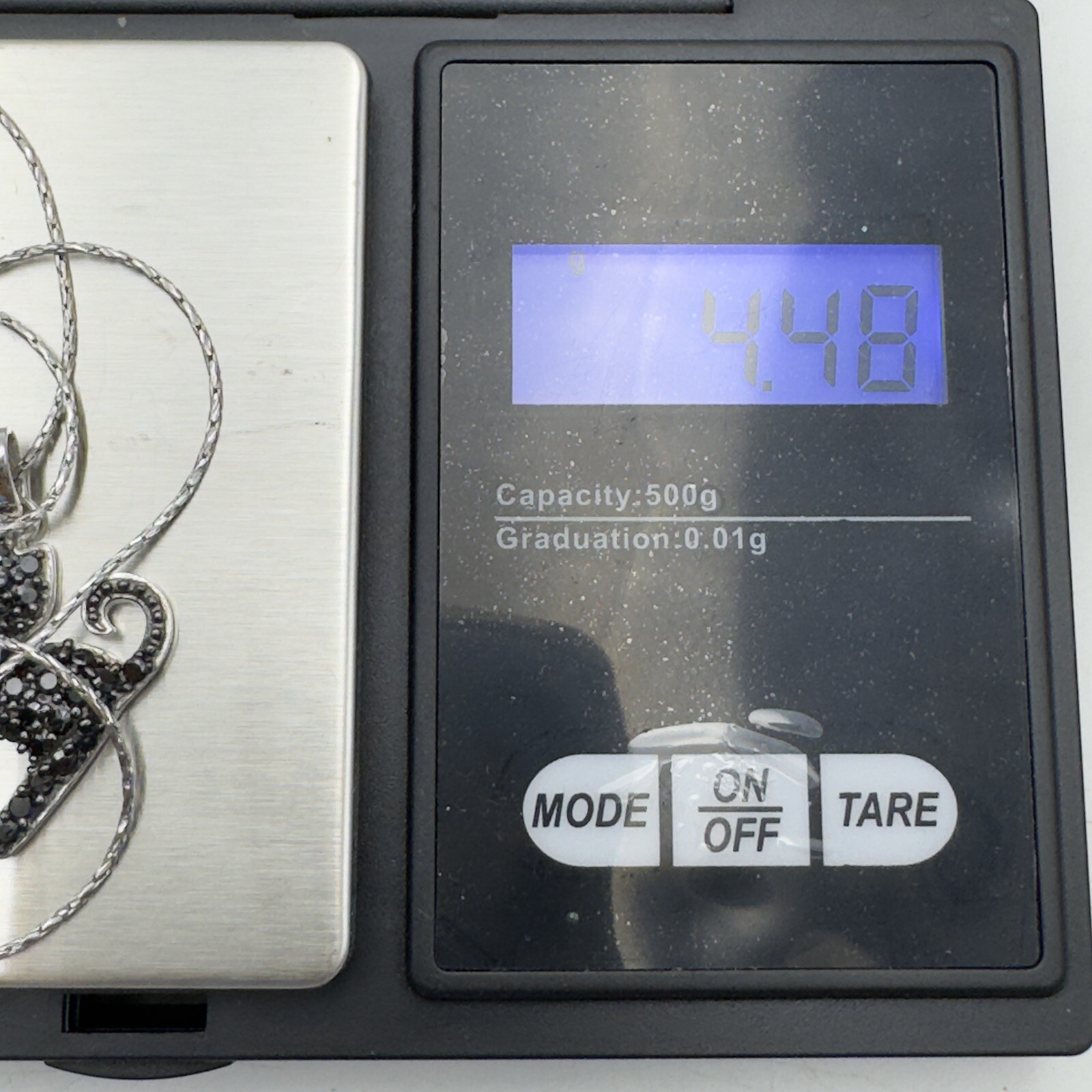 925 Sterling Silver White & Black Accent Sparkle Kitty Cat Pendant 16” Chain