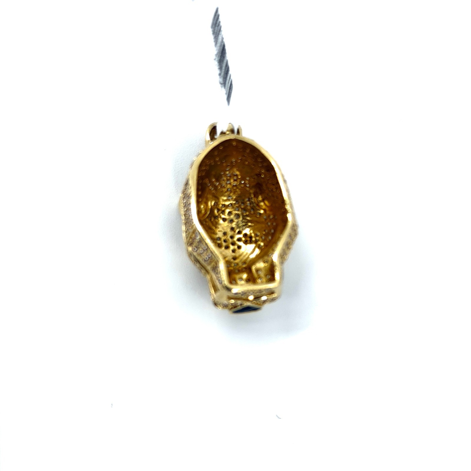 Real 14K Solid Yellow Gold Iced Panther Head Pendant CZ Black Enamel Jaguar