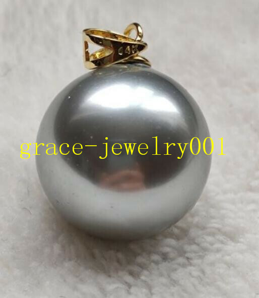 Gorgeous AAA+ 16mm South Sea Gray Round Shell Pearl Pendants 14k Gold