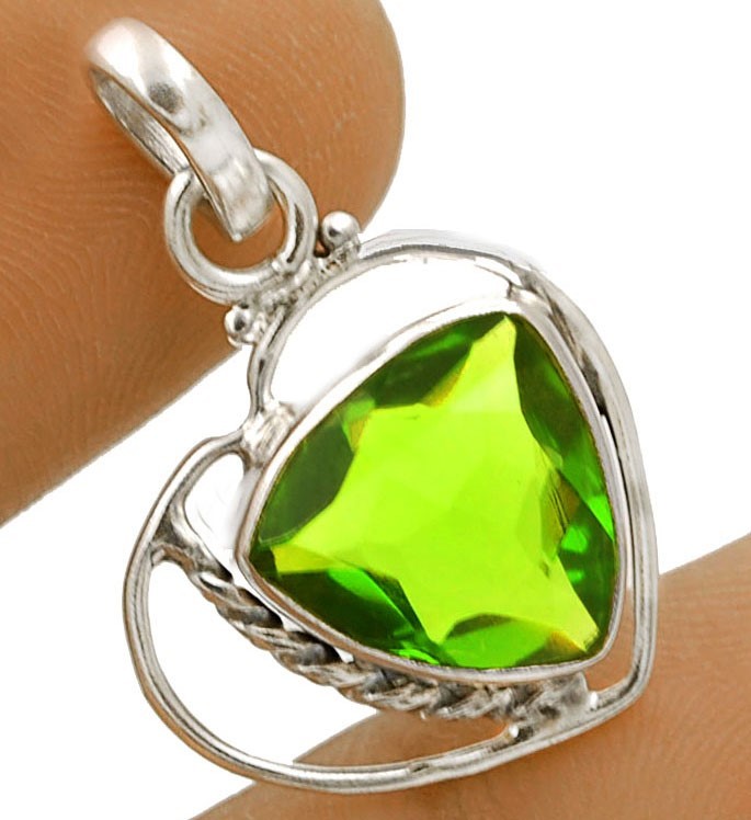 2CT Natural Peridot 925 Solid Sterling Silver Pendant 1 1/5″ Long @B3-2
