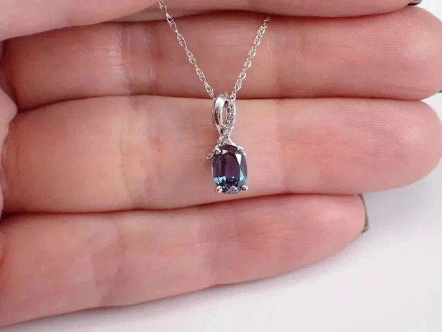 1.50Ct Oval Lab Created Alexandrite Solitaire Pendant 14K White Gold Plated 18″