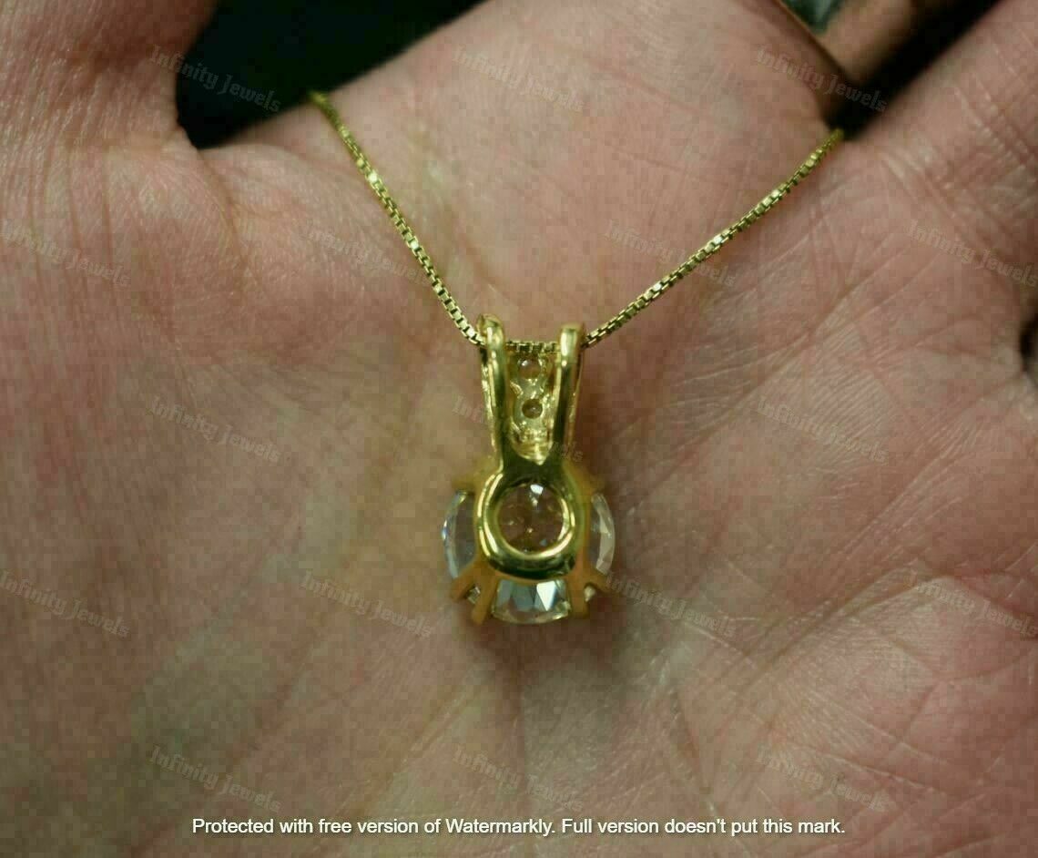 3Ct Round Cut VVS1/D Diamond Solitaire Pendant 14K Yellow Gold Finish Free Chain