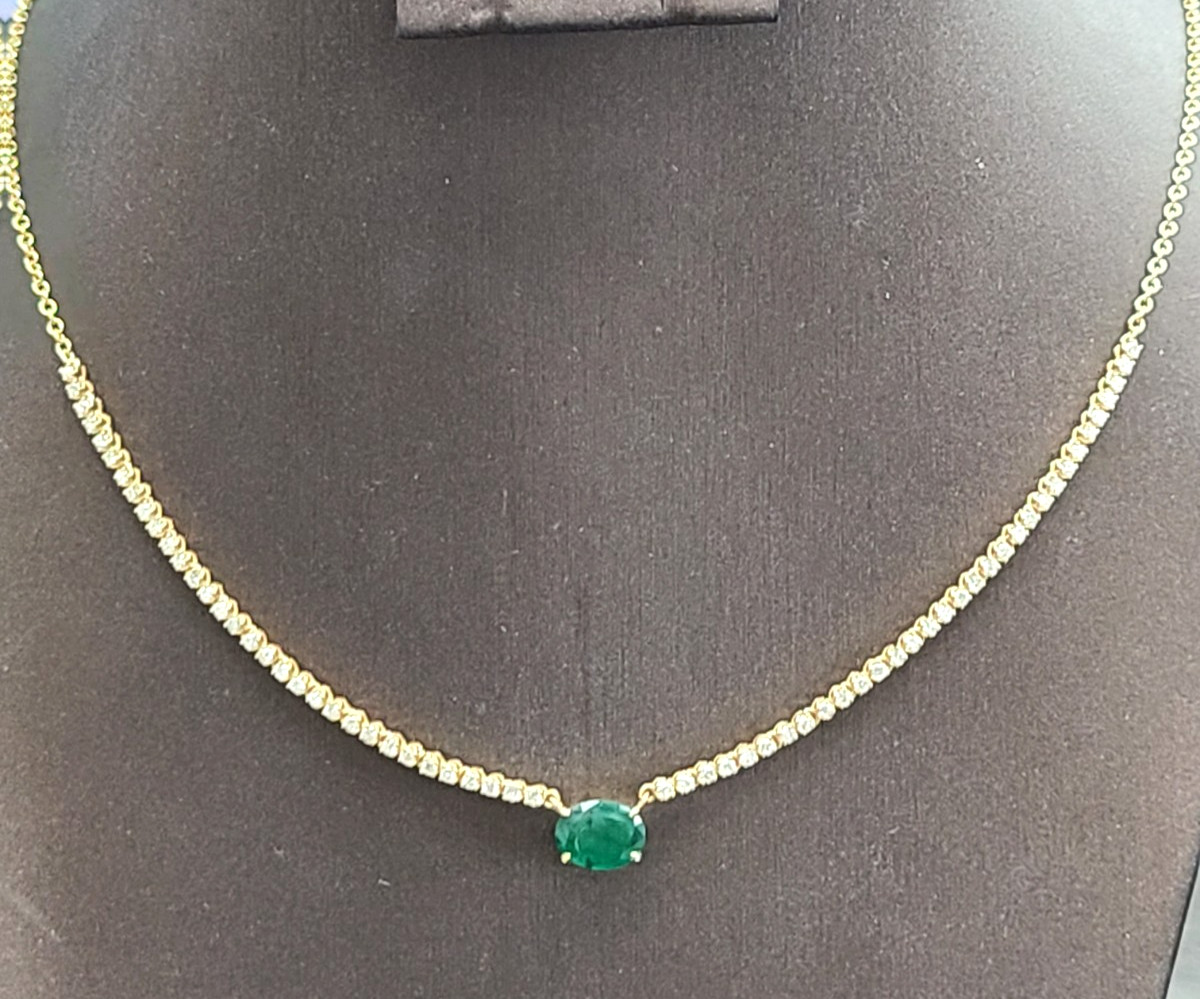 DEAL! 1.85TCW 100% GENUINE EMERALD & DIAMOND LADIES NECKLACE IN 14K GOLD