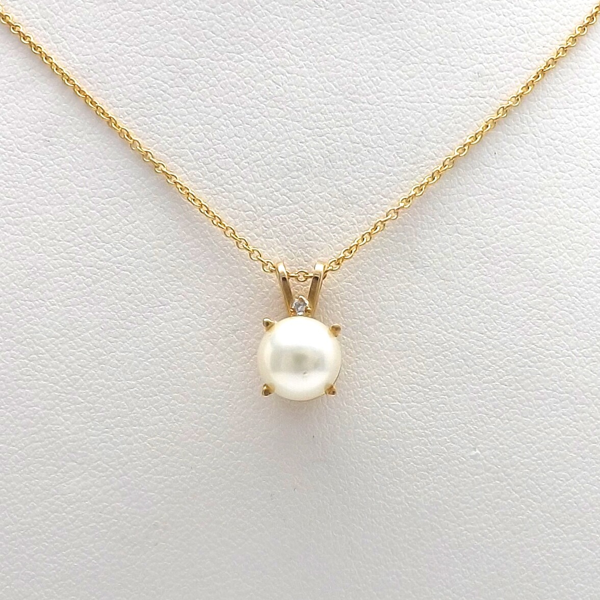 14k Gold Akoya Pearl Diamond Pendant Necklace June Birthstone 16in New