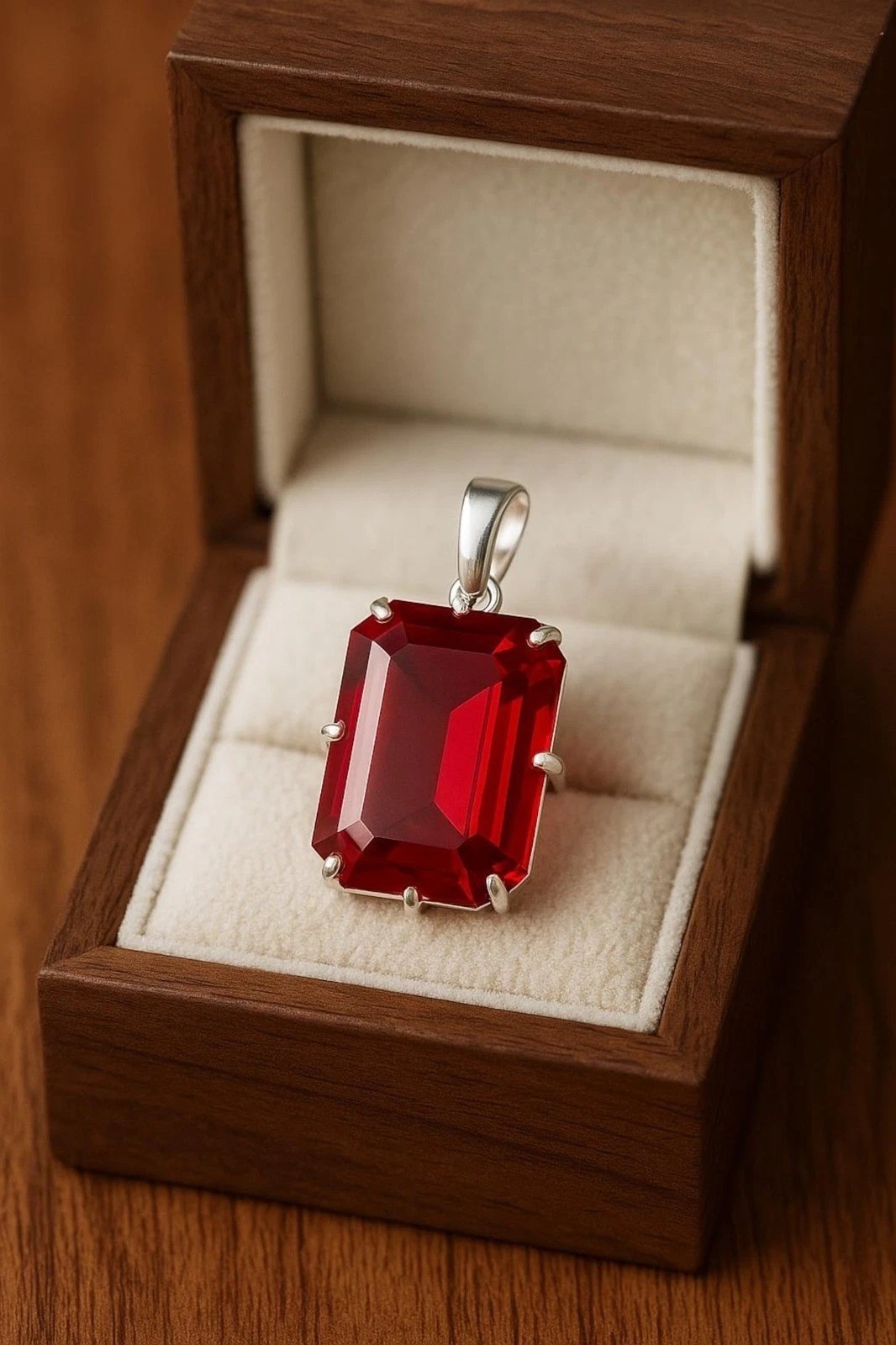 Natural Red Ruby Emerald Cut 925 Solid Silver Pendant Loose Gemstone 28.75 Ct