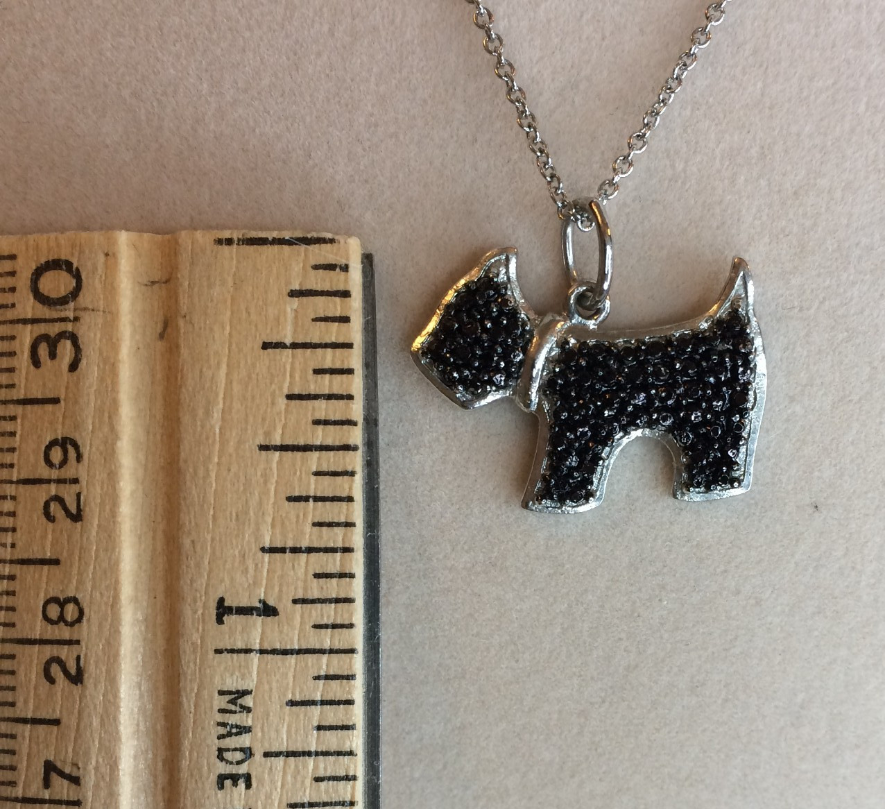 Black diamond accent silvertone over brass Scottish Terrier dog pendant w chain