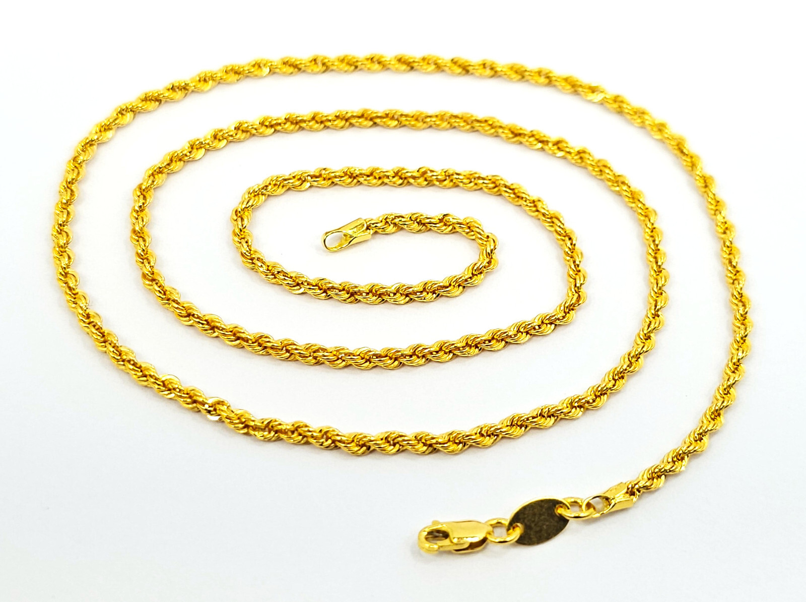 22K Gold Rope Chain Necklace Hollow 16.5 in Choker 2.15mm Genuine Hallmarked 916