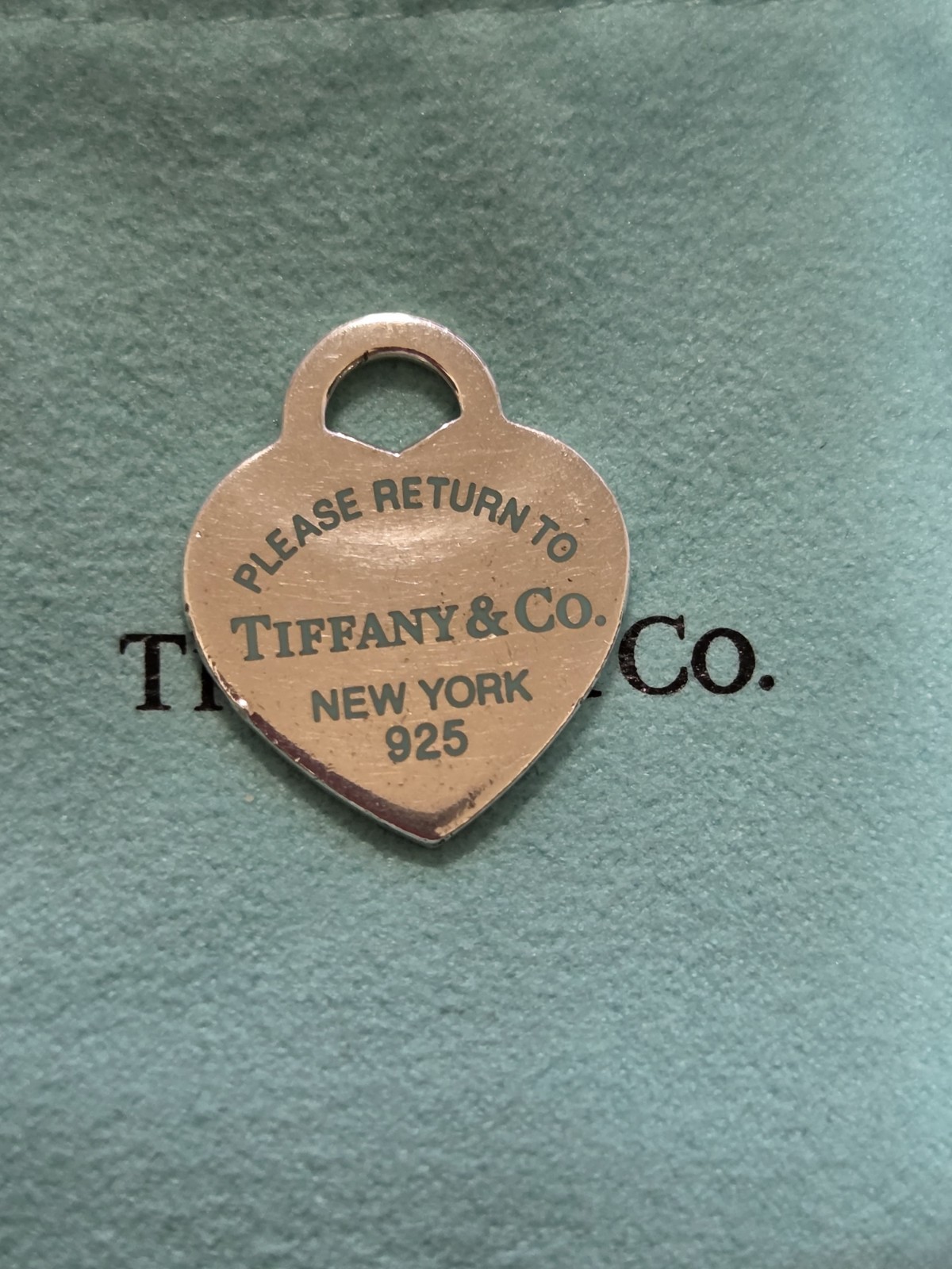 Tiffany & Co Sterling Silver Blue Enamel Please Return To NY Heart Pendant Charm