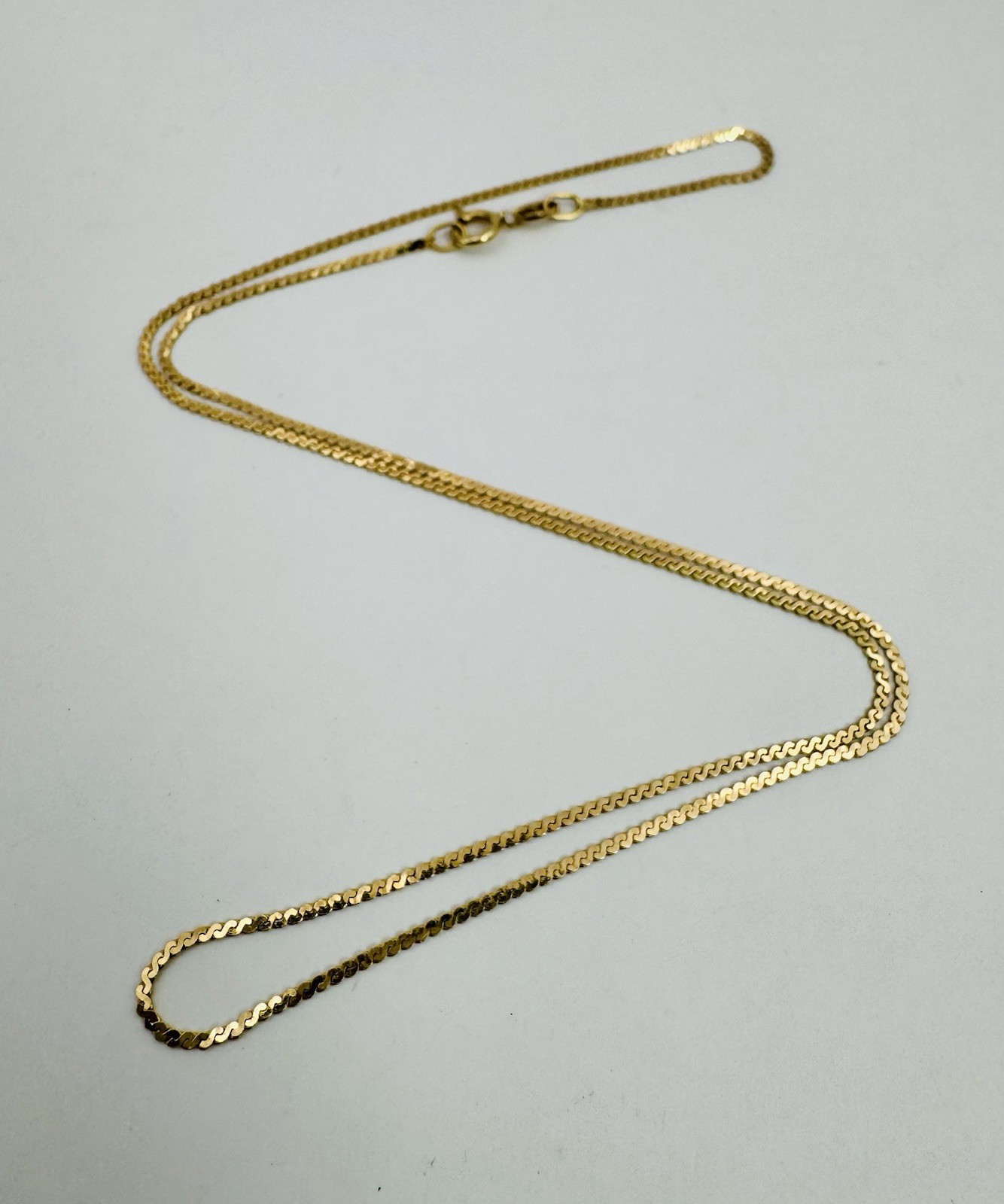 14K Solid Gold 15” Serpentine S-Link Choker Necklace 1MM