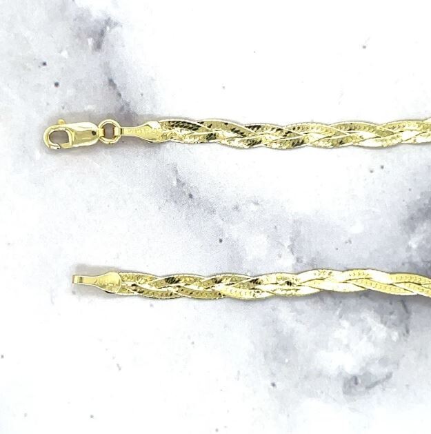 14k Yellow Gold 3.2 MM 16″ Braided Flexible HERRINGBONE Chain Necklace 3.4 Grams