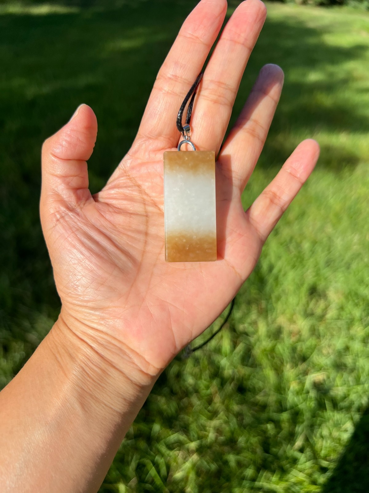 Genuine 100% Natural Nephrite Jade Golden Brown Wushi Plaque 无事牌 Pendant H394 6