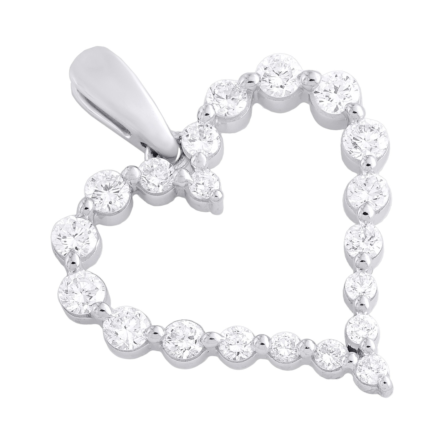 925 Sterling Silver Lab Created Diamond Women’s Frame Heart 18″ Necklace 1/2 CT