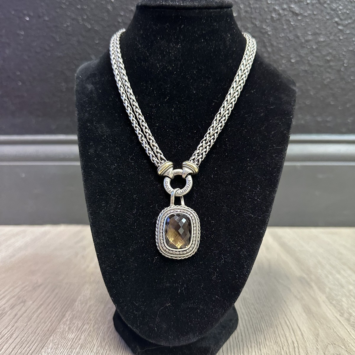 David Yurman Sterling & 18k Smoky Quartz & Diamond Albion Necklace (PAP007268)