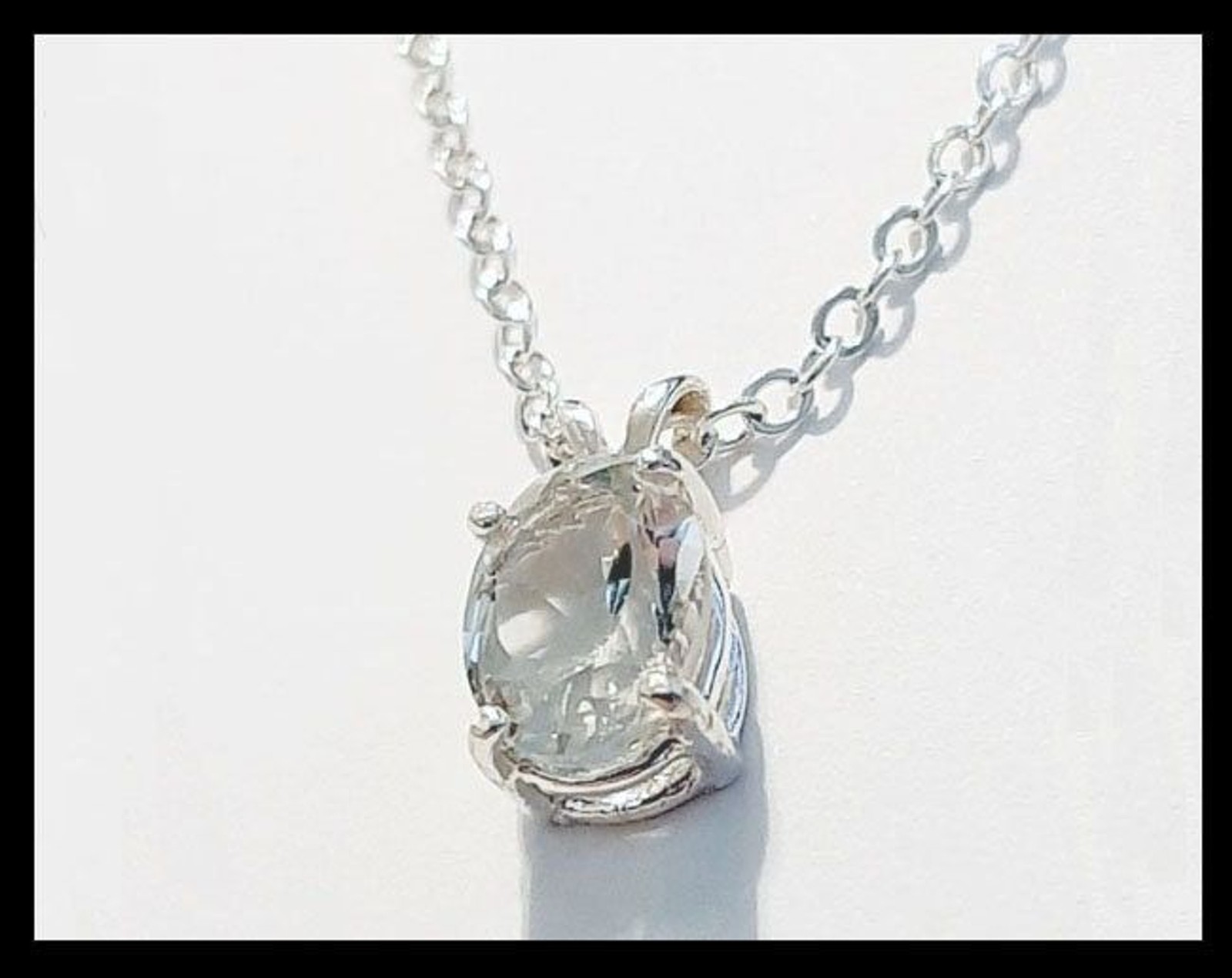 Oval Very Very Light (Clear) Green Topaz Pendant w/ Sterling Silver Necklace