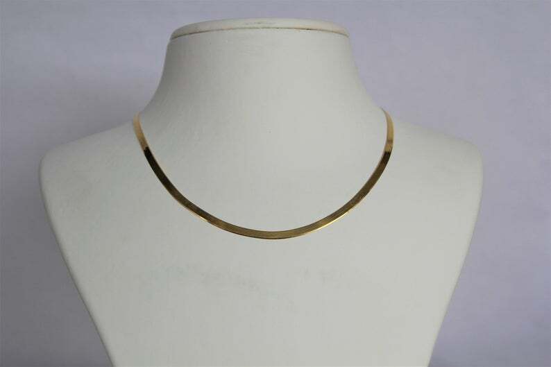 Men&women’s Solid 18K Yellow Gold Filled 3mm wide Flat Snake Chain Necklace A764