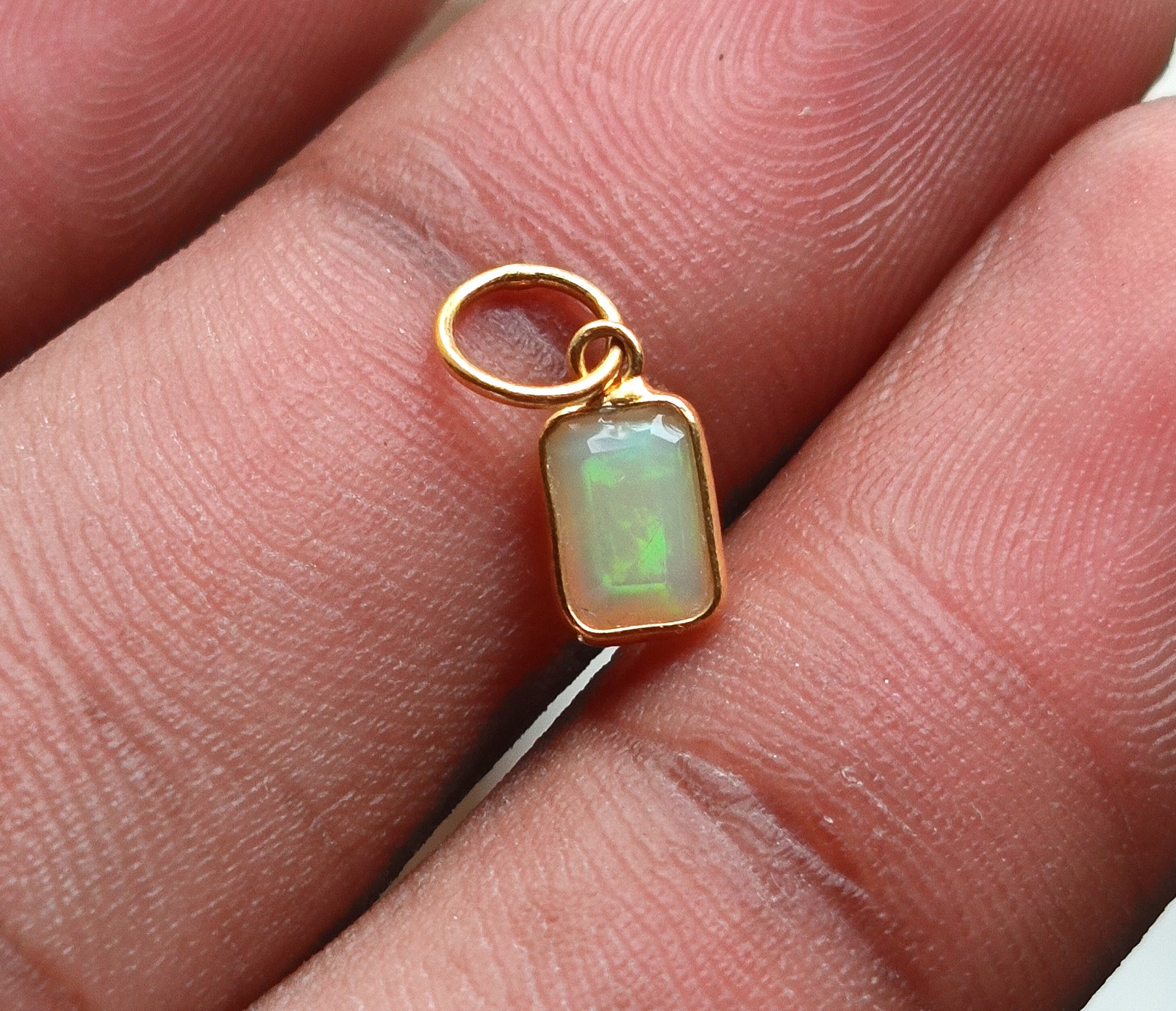 18K Solid Yellow Gold Charm Pendant Natural Ethiopian Opal Handmade Pendant