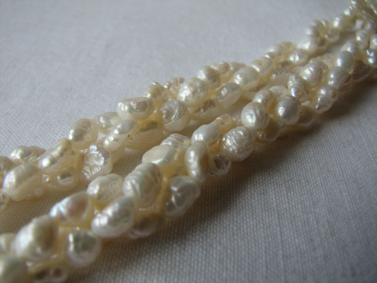 3 Strand String Small Baroque Pearls Necklace