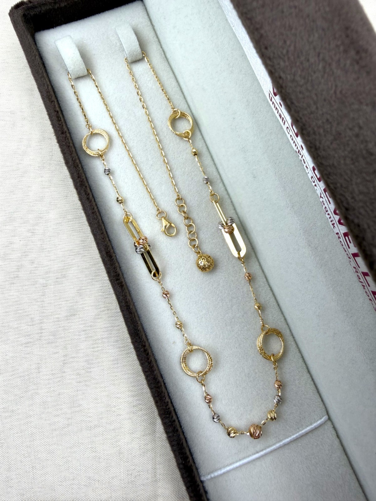 18k Gold Chain Multi Tone Italian Design Light Weight For Women Fancy Unique