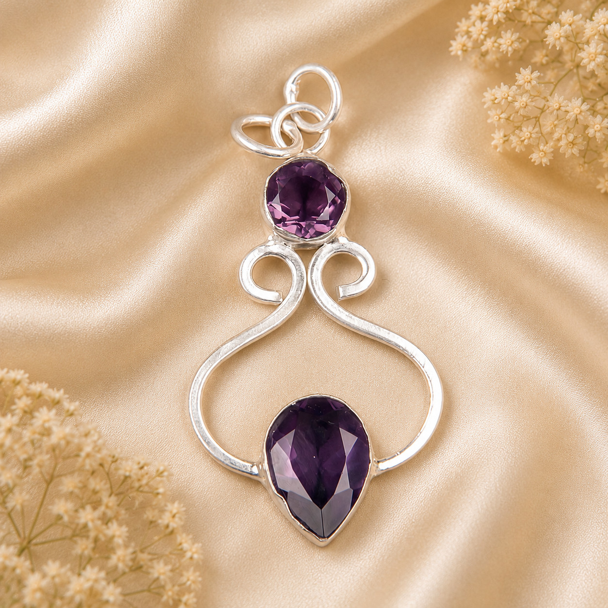 Amethyst Gemstone 925 Sterling Silver Necklace Pendent 1.60″ Gift For Women