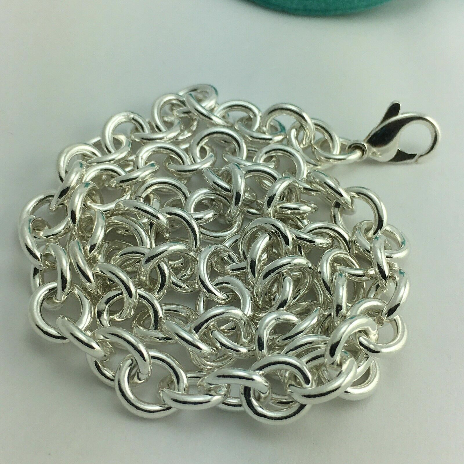 Tiffany & Co 24″ Mens Unisex Silver Large Round 11mm Link Rolo Chain Necklace