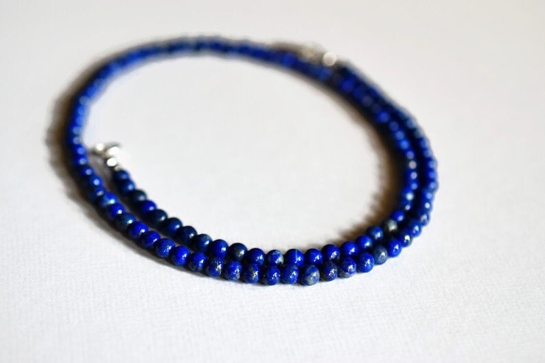 A++ Natural Lapis Lazuli Smooth Round 4-6MM Gemstone Beads Handmade Necklace 18″