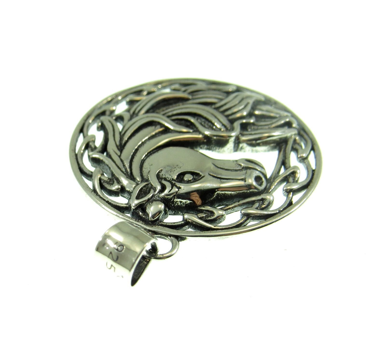 Handcrafted Solid 925 Sterling Silver Round Celtic Knot Horse Head/Bust Pendant