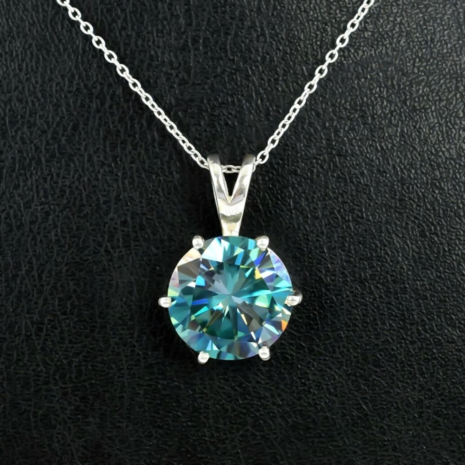 7.80 Ct Certified Round Blue Diamond Pendant in 925 Silver � Anniversary Jewelry