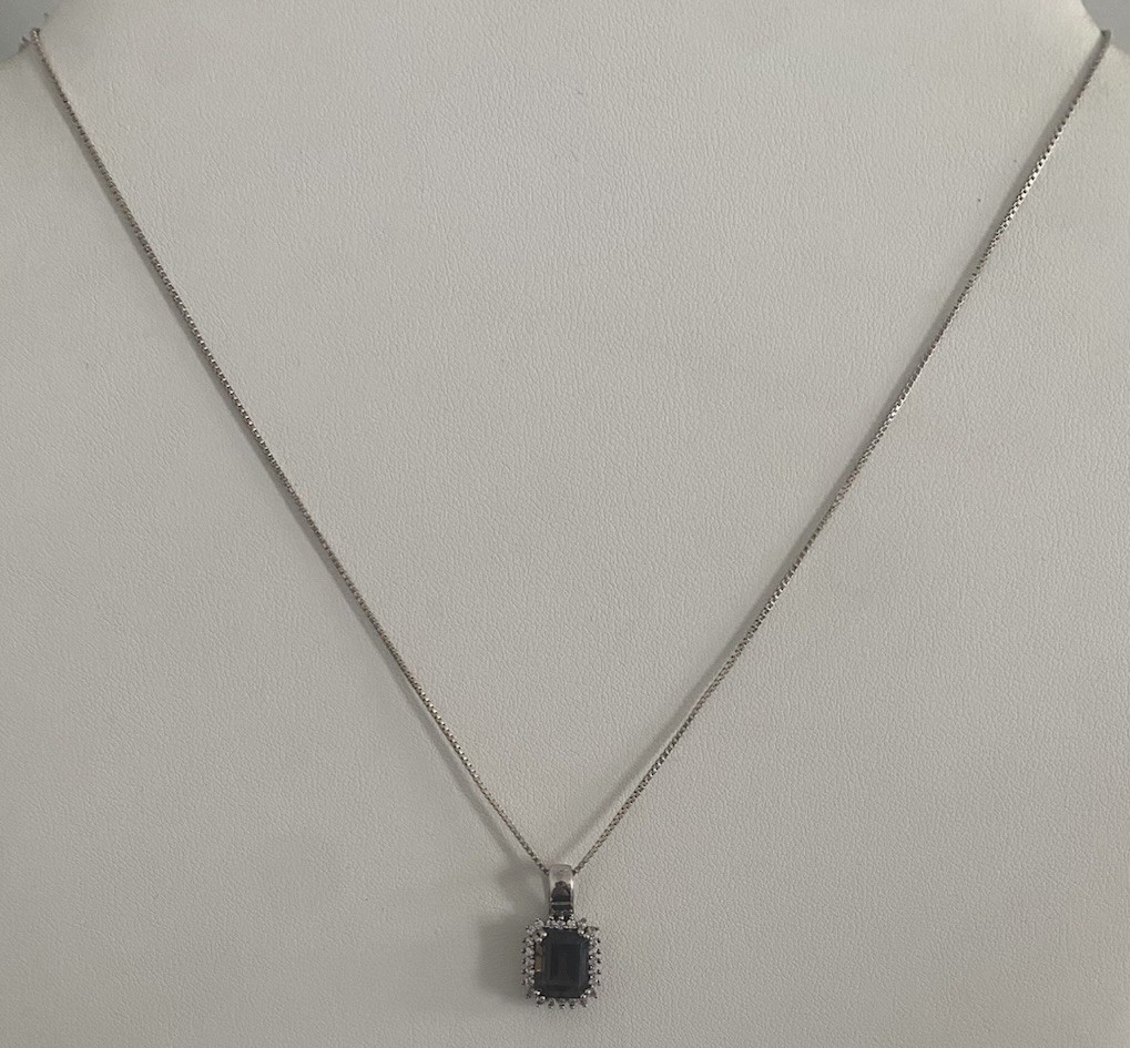Beautiful Sterling Silver 925 RUF Signed Topaz Pendant Necklace Chain 16.25”