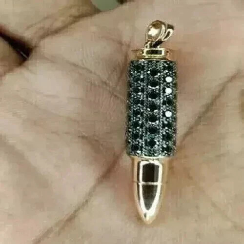 2Ct Round Cut Lab Created Diamond Men’s Bullet Pendant 14K Yellow Gold Plated