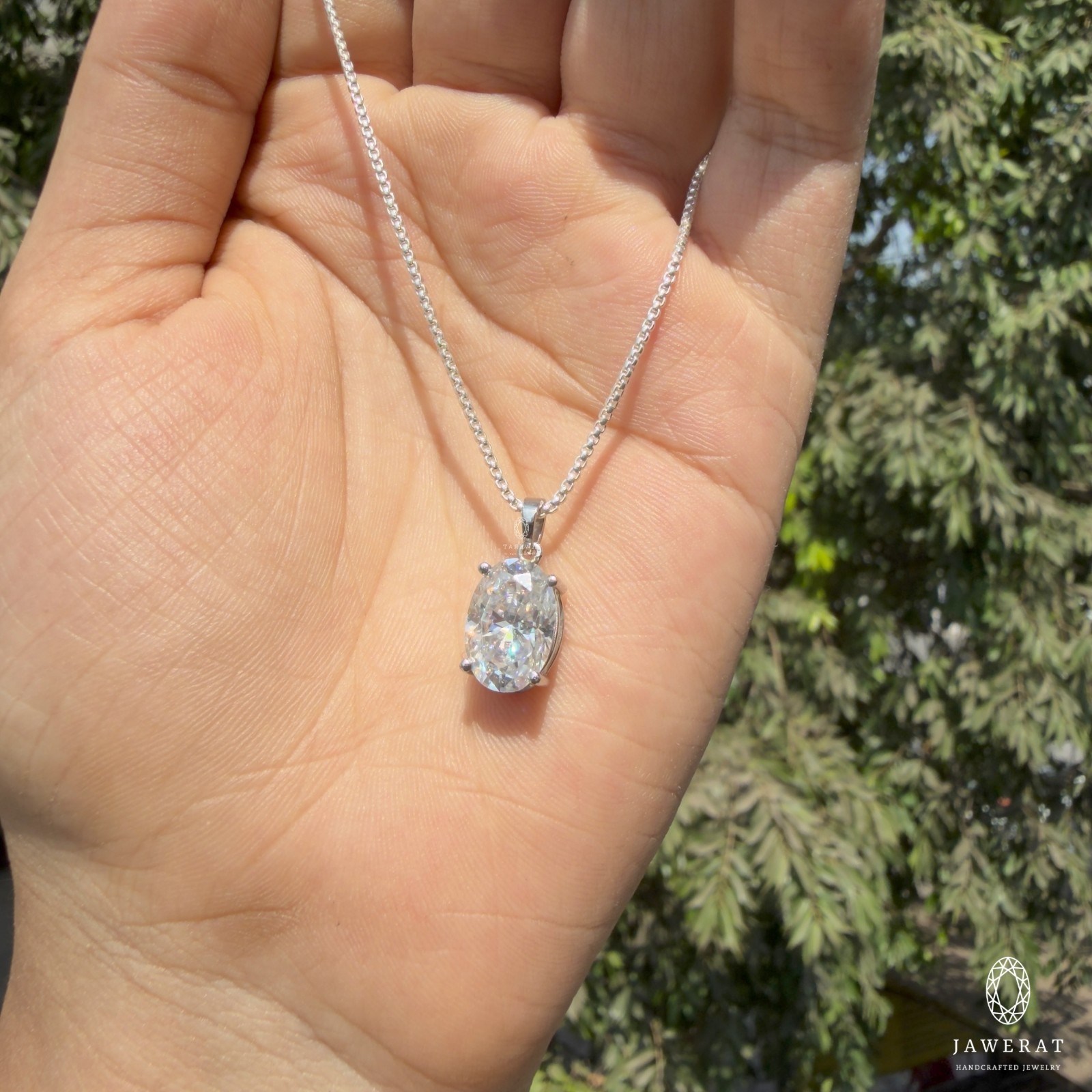 Oval Moissanite Solitaire Pendant 925 Sterling Silver Necklace Gift for Her