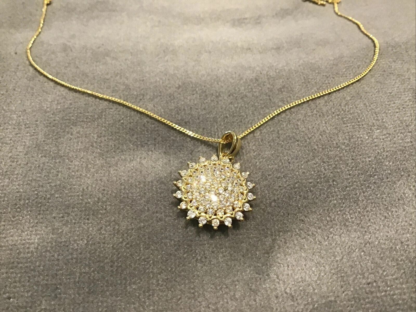 Real Moissanite2Ct Round Sunflower Cluster Pendant 14K Yellow Gold Plated Silver