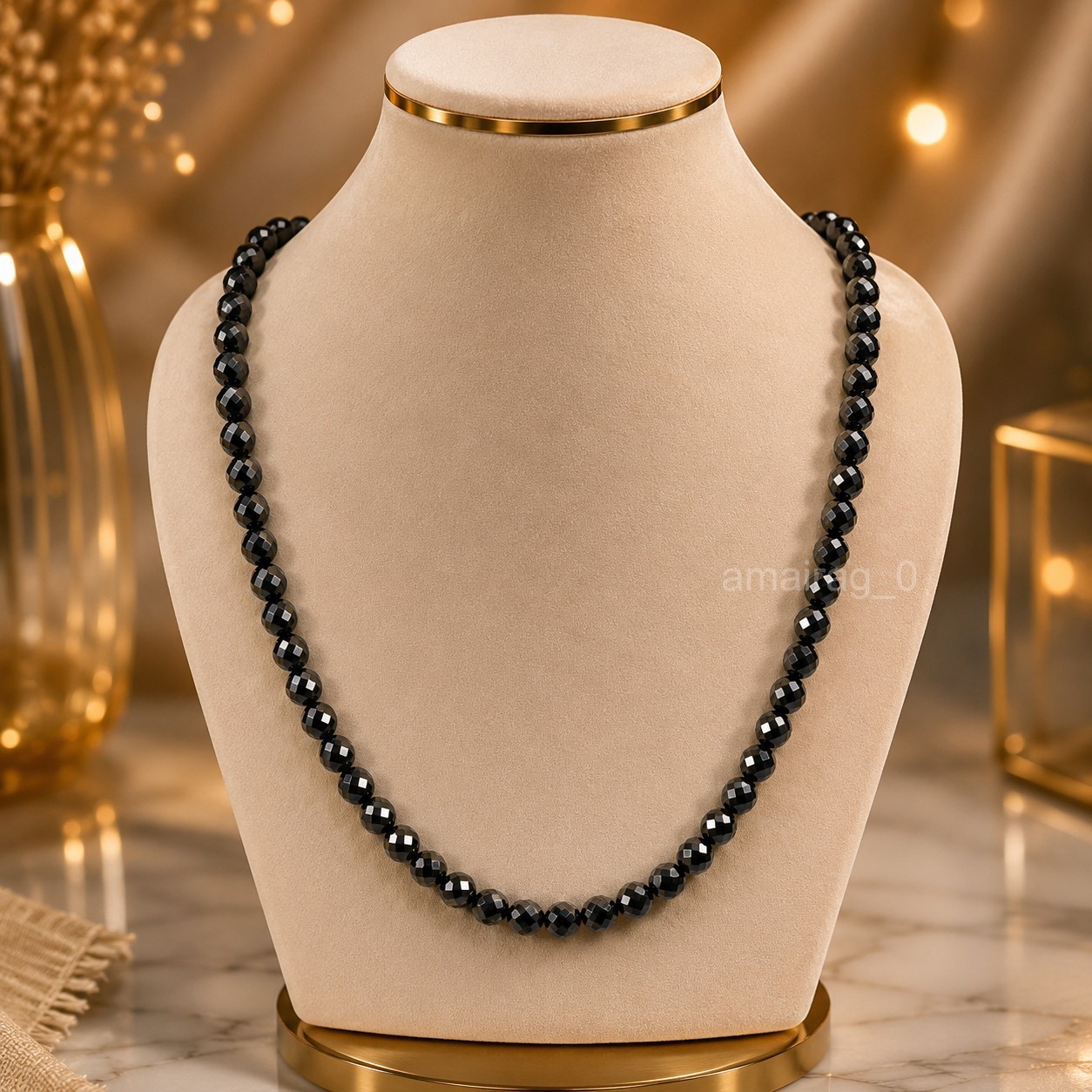 Black Diamond Necklace 6mm 18″ Inch Round Faceted Rare Carbonado AAA Certified