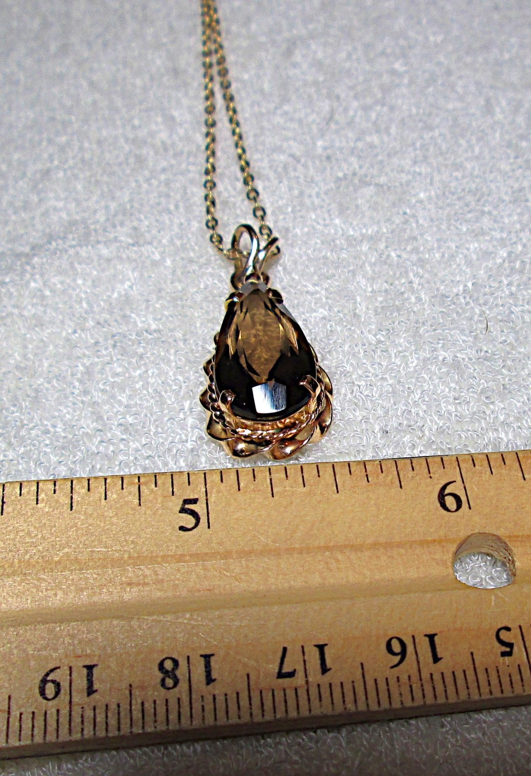 14K ROSE GOLD SMOKY QUARTZ NECKLACE 7.00 CTS 7.9 GRAMS 23 INCHES VINTAGE
