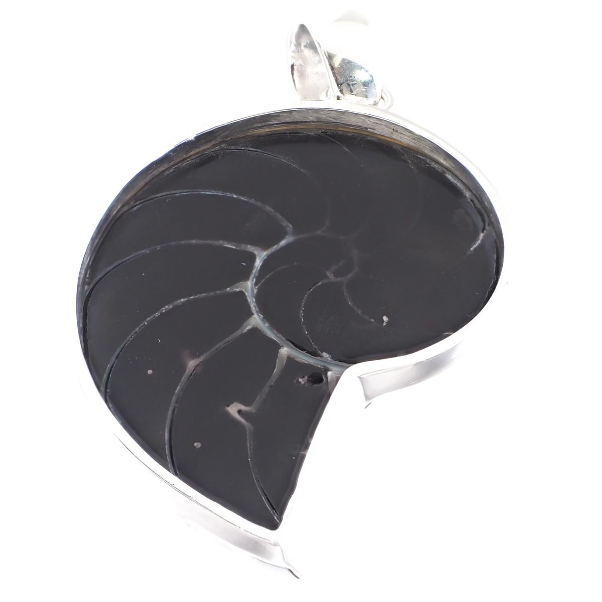 925 Sterling Silver Paisley Batik Polish Nautilus Shell In Sterling Pendant, 2″