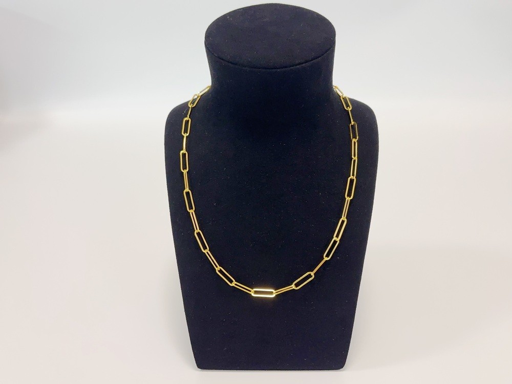 Solid Paperclip Chain Necklace Real 18K Yellow Gold Necklace 5mm 20inch